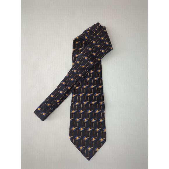 J.Z. DOUBLE BLACK Silk Tie Black Brown Blue and Gold EUC 58" Made in USA - Picture 5 of 5